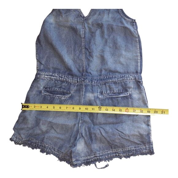 Mustard Seed Denim Tank Romper with Frayed Distressed Trim Soft Lyocell S NWOT - Picture 6 of 13